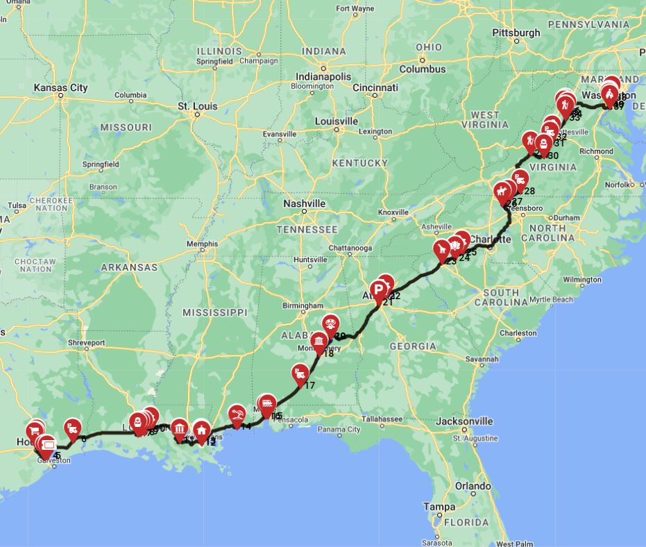 Plan an epic motorhome trip from Houston to Washington DC